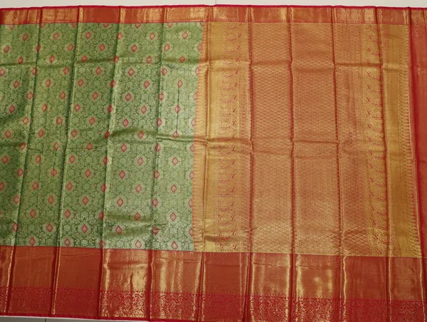 Olive_Green_Kanchipuram_Inspired_Semi_Silk_Saree_With_Wide_Contrast_Border