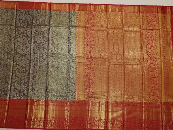 Olive_Grey_Gadwal_Inspired_Semi_Silk_Saree_With_Wide_Contrast_Border