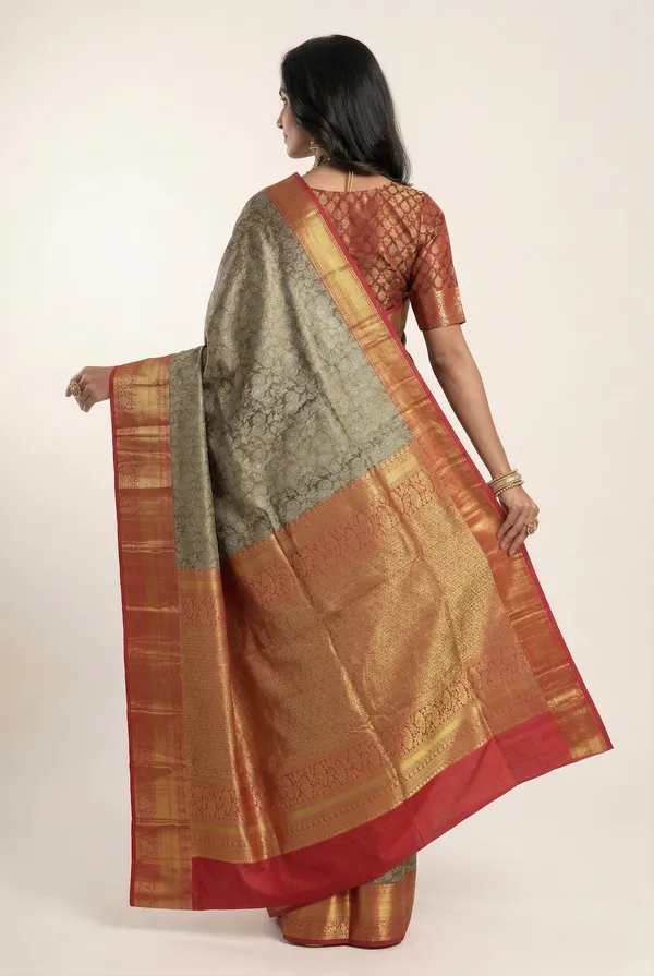 Olive_Grey_Gadwal_Inspired_Semi_Silk_Saree_With_Wide_Contrast_Border