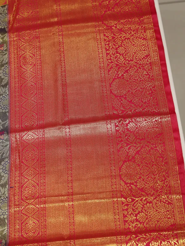 Olive_Grey_Gadwal_Inspired_Semi_Silk_Saree_With_Wide_Contrast_Border