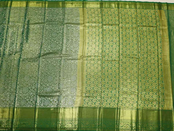 Grey_Gold_Mysore_Inspired_Semi_Silk_Saree_With_Royal_Blue_Contrast_Border