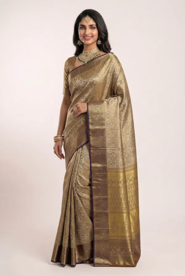 Mustard_Yellow_Kanchipuram_Inspired_Semi_Silk_Saree_With_Wide_Contrast_Border
