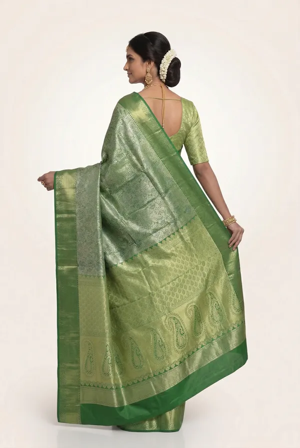Emerald_Green_Dharmavaram_Inspired_Semi_Silk_Saree_With_Wide_Self_Border