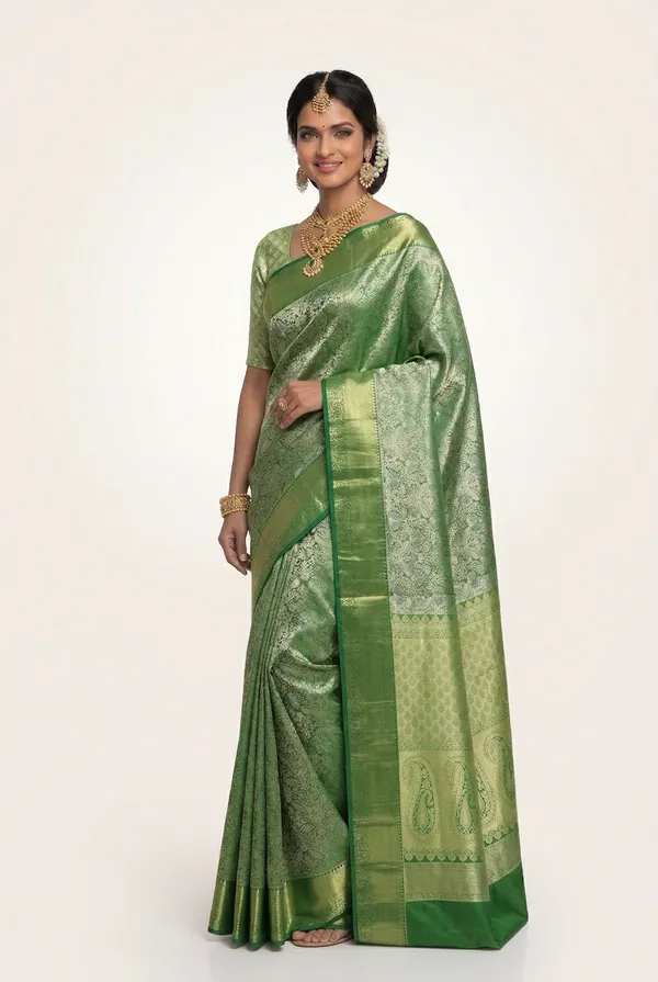 Emerald_Green_Dharmavaram_Inspired_Semi_Silk_Saree_With_Wide_Self_Border