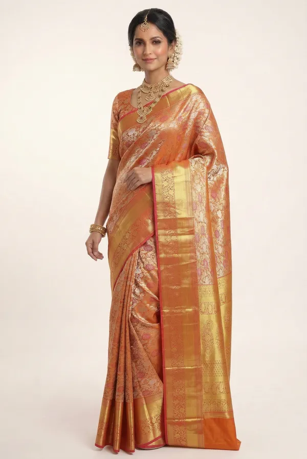 Wine_Red_Kanchipuram_Inspired_Semi_Silk_Saree_With_Wide_Contrast_Border