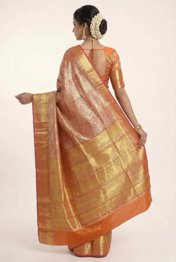Wine_Red_Kanchipuram_Inspired_Semi_Silk_Saree_With_Wide_Contrast_Border