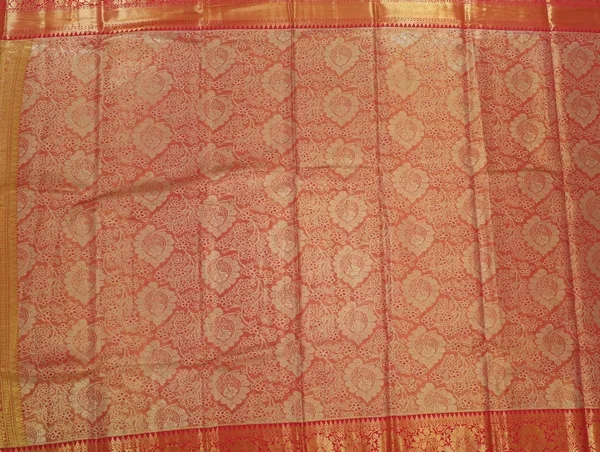 Peach_Orange_Dharmavaram_Inspired_Semi_Silk_Saree_With_Wide_Contrast_Border
