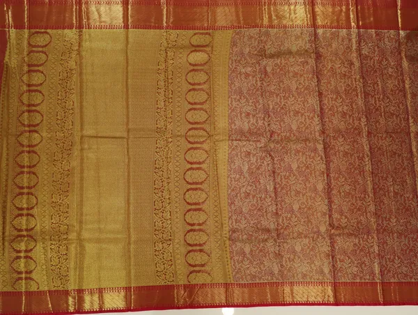 Olive_Green_Kanchipuram_Inspired_Semi_Silk_Saree_With_Wide_Self_Border