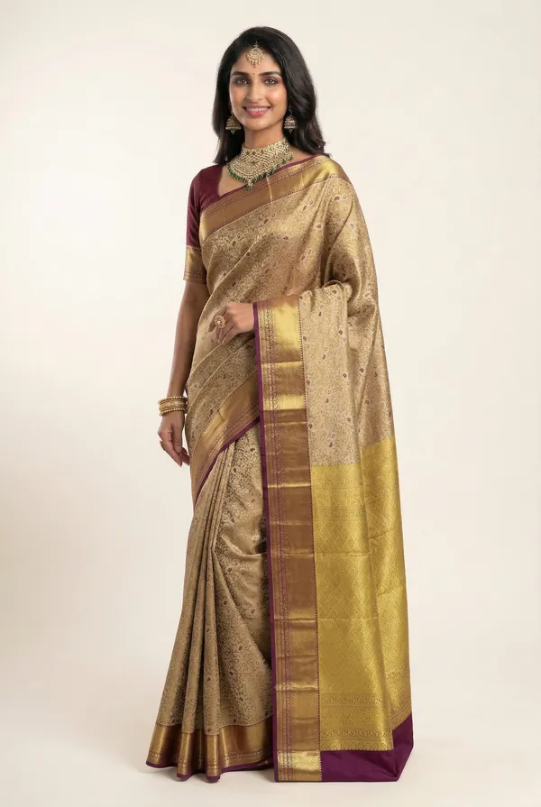 Emerald_Green_Kanchipuram_Inspired_Semi_Silk_Saree_With_Wide_Contrast_Border