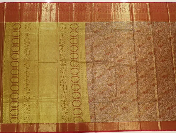 Champagne_Gold_Mysore_Inspired_Semi_Silk_Saree_With_Small_Contrast_Border