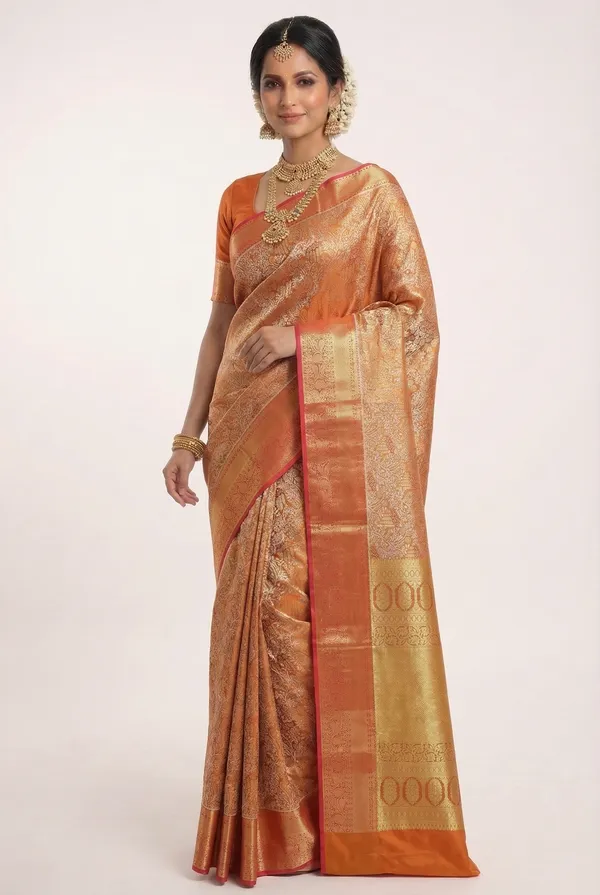 Champagne_Gold_Mysore_Inspired_Semi_Silk_Saree_With_Small_Contrast_Border