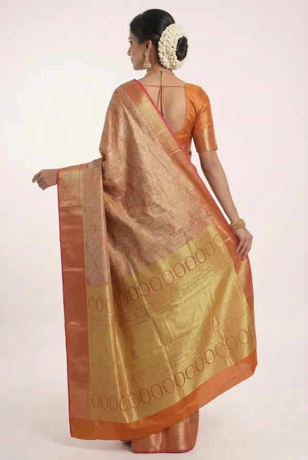 Champagne_Gold_Mysore_Inspired_Semi_Silk_Saree_With_Small_Contrast_Border