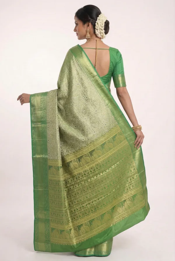 Emerald_Green_Gadwal_Inspired_Semi_Silk_Saree_With_Wide_Contrast_Border