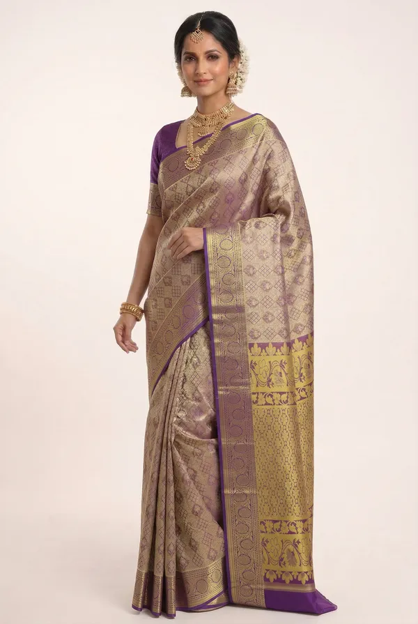 Deep_Purple_Dharmavaram_Inspired_Semi_Silk_Saree_With_Wide_Contrast_Border