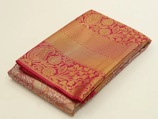 Peach_Orange_Kanchipuram_Inspired_Semi_Silk_Saree_With_Wide_Contrast_Border