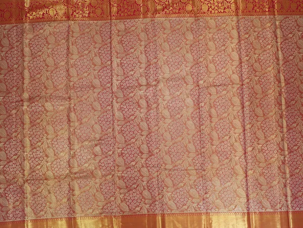 Peach_Orange_Kanchipuram_Inspired_Semi_Silk_Saree_With_Wide_Contrast_Border