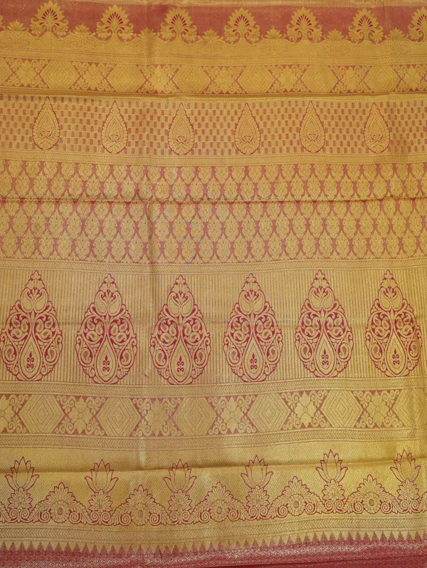 Peach_Orange_Kanchipuram_Inspired_Semi_Silk_Saree_With_Wide_Contrast_Border