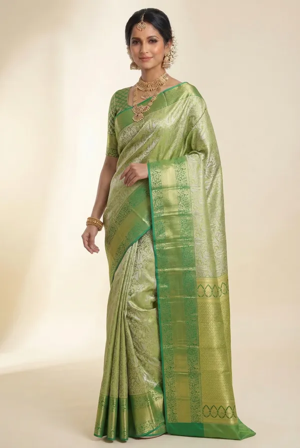 Teal_Green_Gadwal_Inspired_Semi_Silk_Saree_With_Wide_Contrast_Border