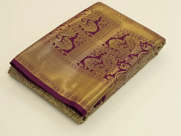 Peach_Orange_Kanchipuram_Inspired_Semi_Silk_Saree_With_Wide_Contrast_Border