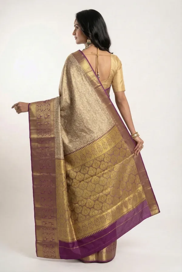 Peach_Orange_Kanchipuram_Inspired_Semi_Silk_Saree_With_Wide_Contrast_Border