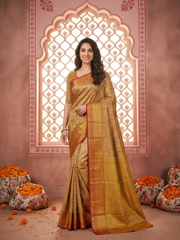 Emerald_Green_Gadwal_Inspired_Semi_Silk_Saree_With_Wide_Contrast_Border
