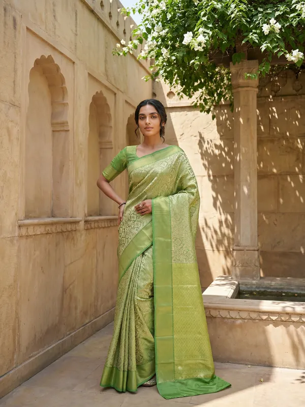 Lime_Green_Kanchipuram_Inspired_Semi_Silk_Saree_With_Self_Wide_Border
