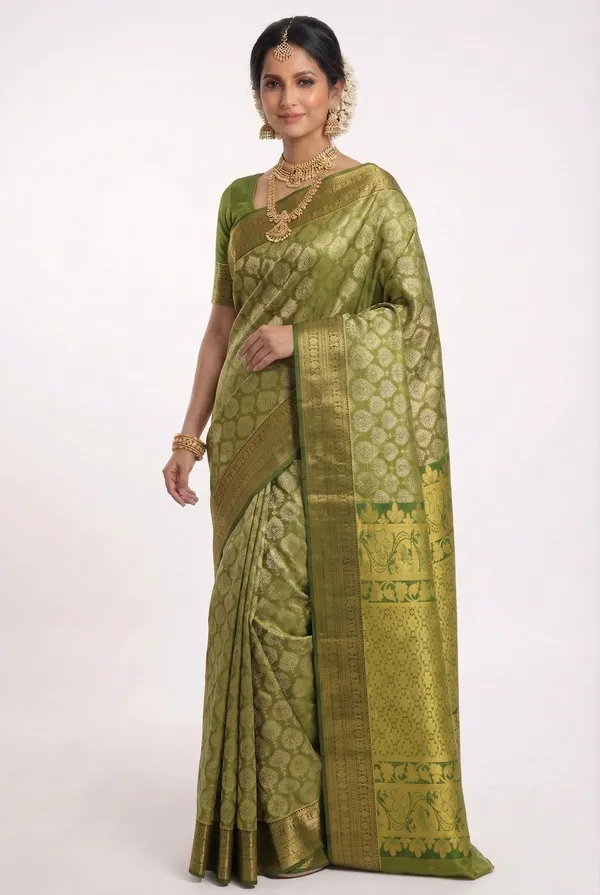 Mustard_Yellow_Kanchipuram_Inspired_Semi_Silk_Saree_With_Wide_Contrast_Border