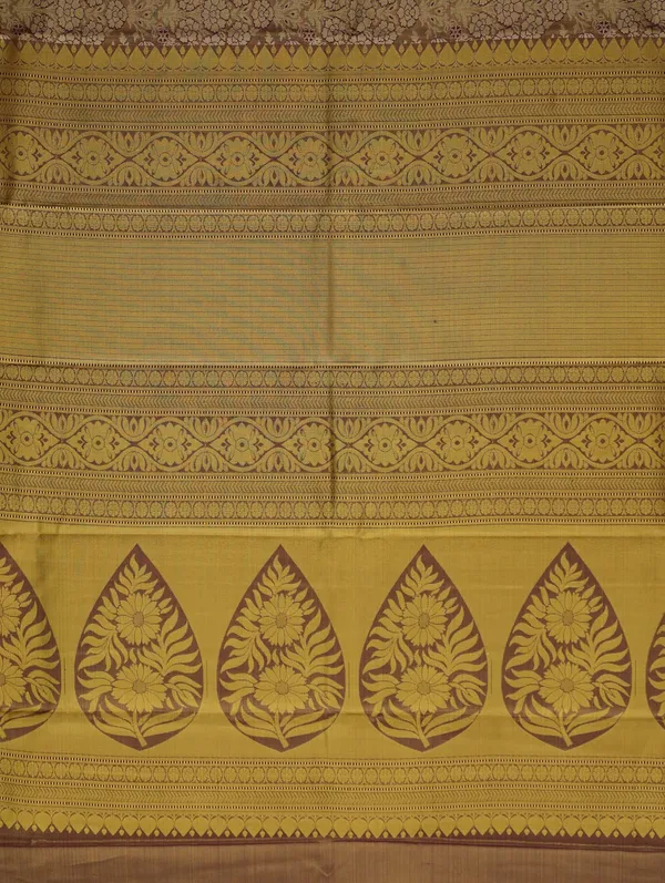 Mustard_Yellow_Kanchipuram_Inspired_Semi_Silk_Saree_With_Contrast_Border