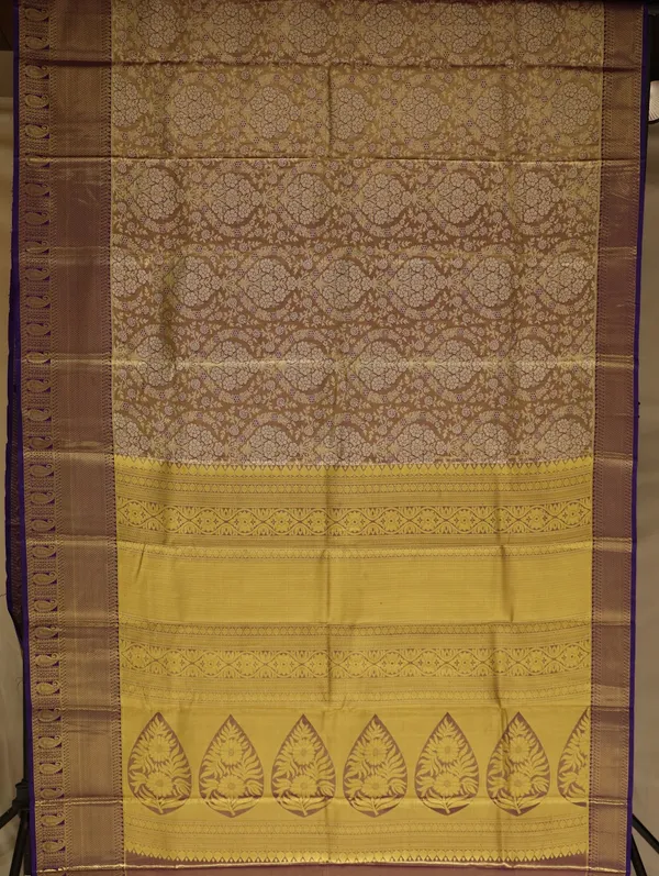 Mustard_Yellow_Kanchipuram_Inspired_Semi_Silk_Saree_With_Contrast_Border