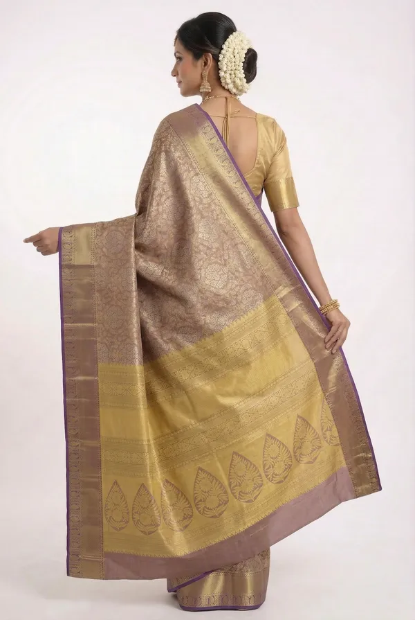 Mustard_Yellow_Kanchipuram_Inspired_Semi_Silk_Saree_With_Contrast_Border