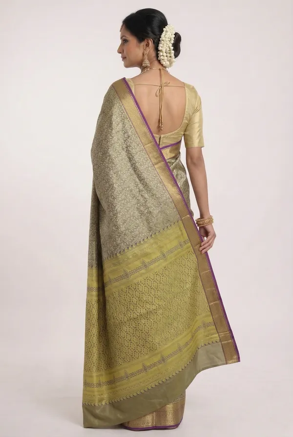 Peach_Kanchipuram_Inspired_Semi_Silk_Saree_With_Contrast_Border