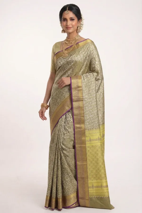 Peach_Kanchipuram_Inspired_Semi_Silk_Saree_With_Contrast_Border