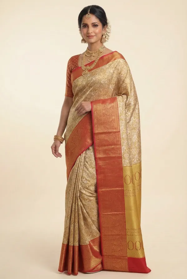 Olive_Green_Kanchipuram_Inspired_Semi_Silk_Saree_With_Wide_Contrast_Border