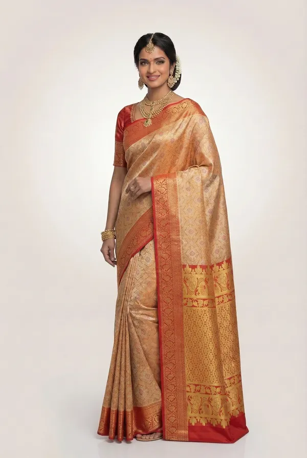 Golden_Beige_Kanchipuram_Inspired_Semi_Silk_Saree_With_Wide_Contrast_Border