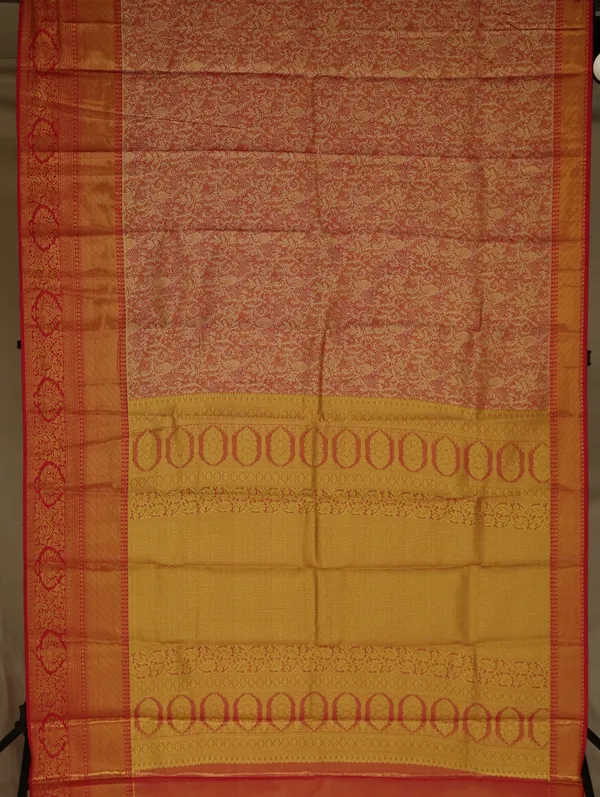 Coral_Red_Kanchipuram_Inspired_Semi_Silk_Saree_With_Wide_Self_Border