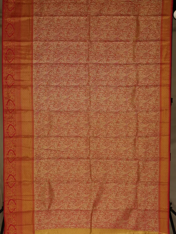 Coral_Red_Kanchipuram_Inspired_Semi_Silk_Saree_With_Wide_Self_Border