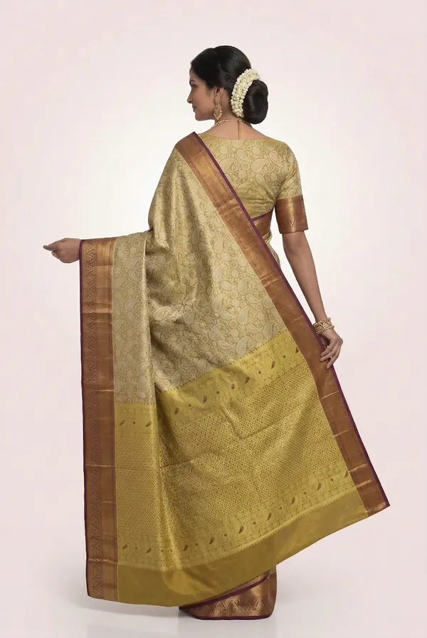 Olive_Green_Gadwal_Inspired_Semi_Silk_Saree_With_Wide_Contrast_Border