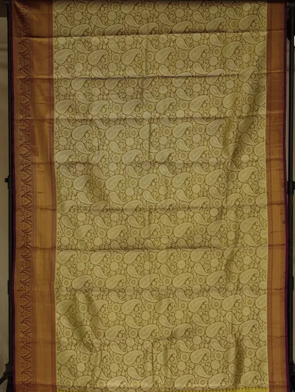 Olive_Green_Gadwal_Inspired_Semi_Silk_Saree_With_Wide_Contrast_Border