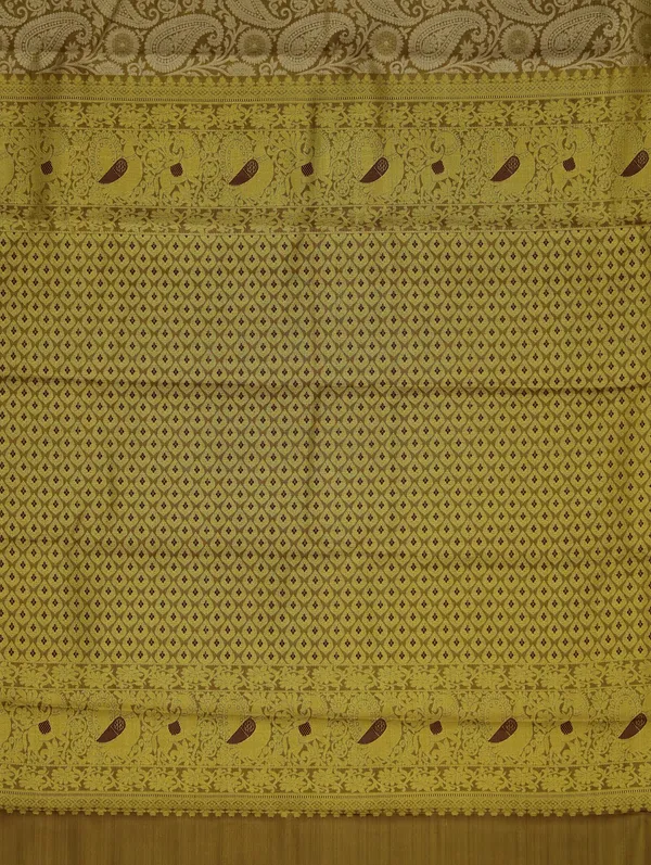 Olive_Green_Gadwal_Inspired_Semi_Silk_Saree_With_Wide_Contrast_Border
