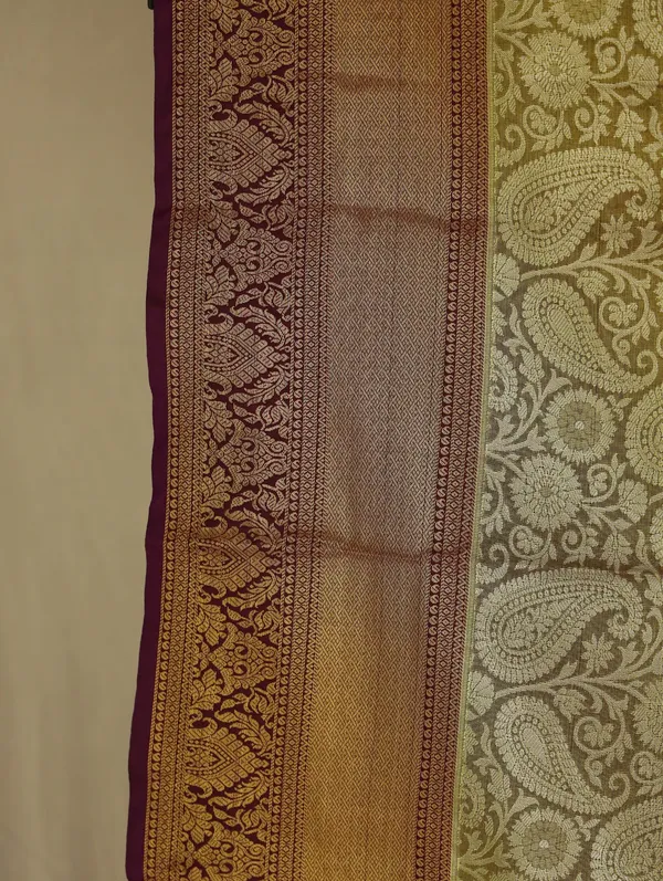 Olive_Green_Gadwal_Inspired_Semi_Silk_Saree_With_Wide_Contrast_Border
