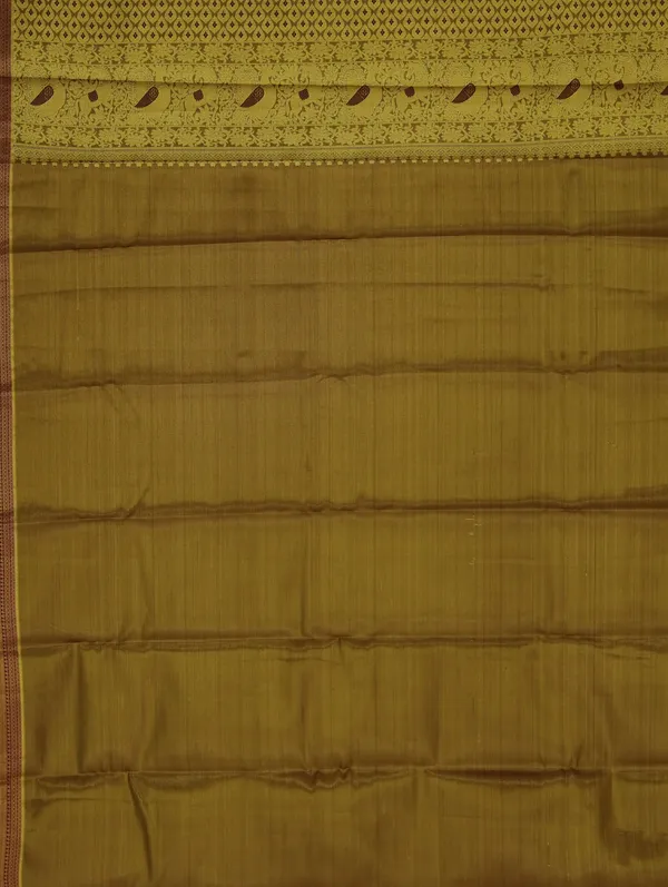 Olive_Green_Gadwal_Inspired_Semi_Silk_Saree_With_Wide_Contrast_Border