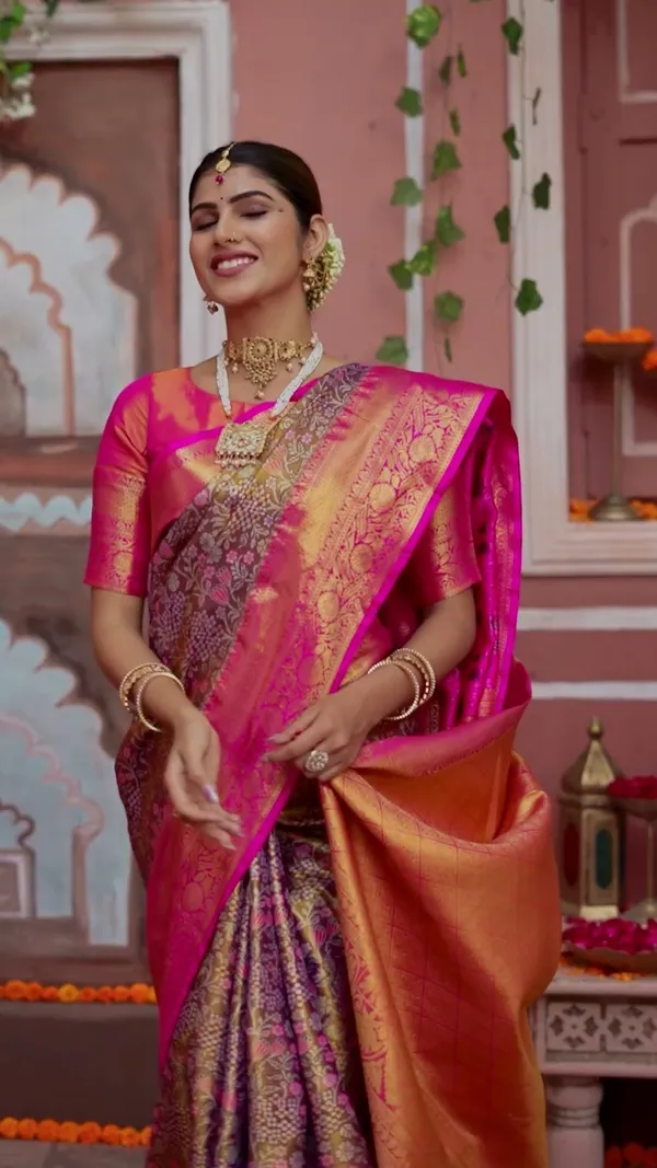 Rani_Pink_Kanchipuram_Semi_Soft_Silk_Saree_With_Zari_&_Rich_Gold_Pallu