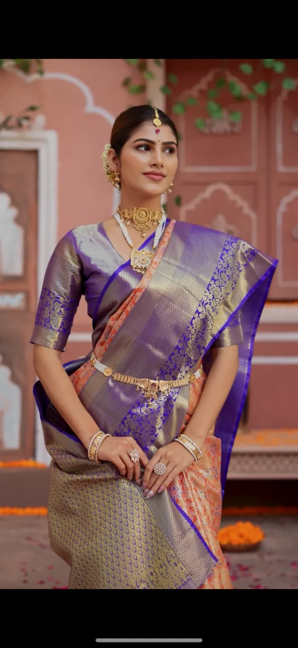 Olive_Gold_&_Royal_Blue_Gadwal_&_Kanchipuram_Fusion_Semi_Silk_Saree_With_Zari_Woven_Border