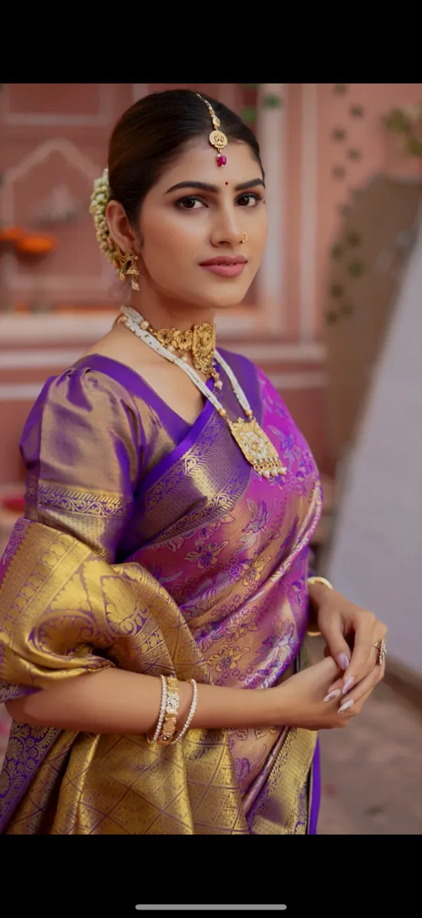 Royal_Purple_Kanchipuram_Semi_Silk_Saree_With_Floral_Zari_Brocade_&_Antique_Gold_Border