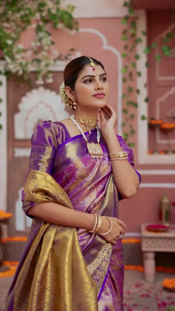 Royal_Purple_Kanchipuram_Semi_Silk_Saree_With_Floral_Zari_Brocade_&_Antique_Gold_Border