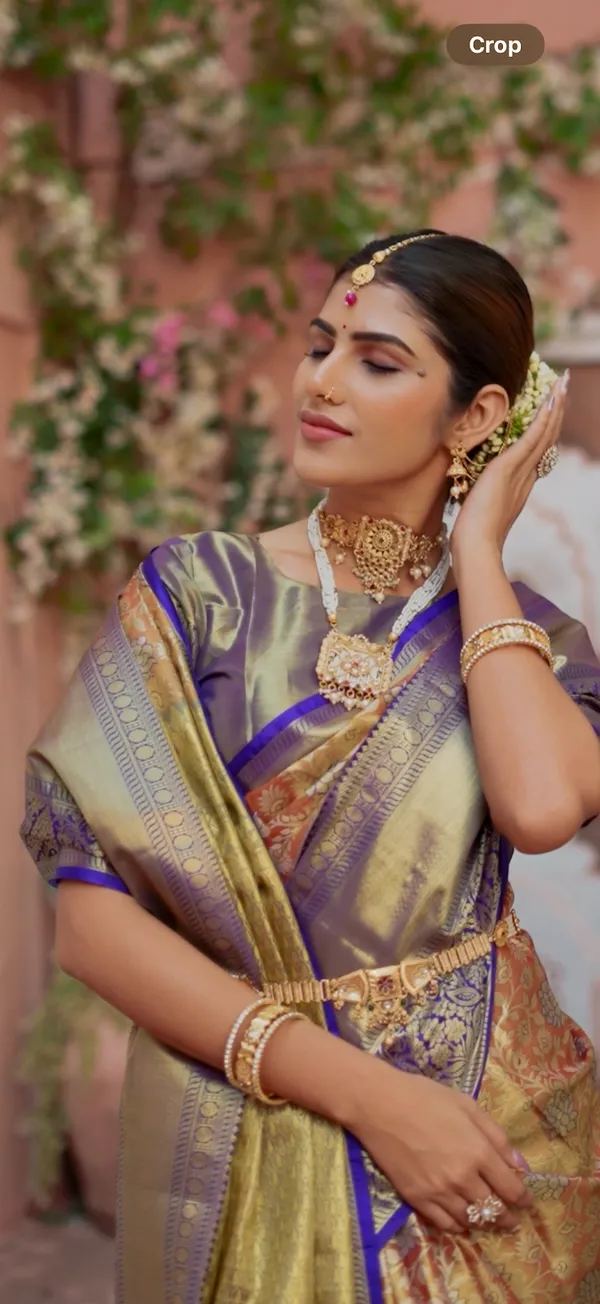 Olive_Gold_&_Royal_Blue_Gadwal_Inspired_Semi_Silk_Saree_With_Brocade_Pleats_&_Rich_Zari_Pallu