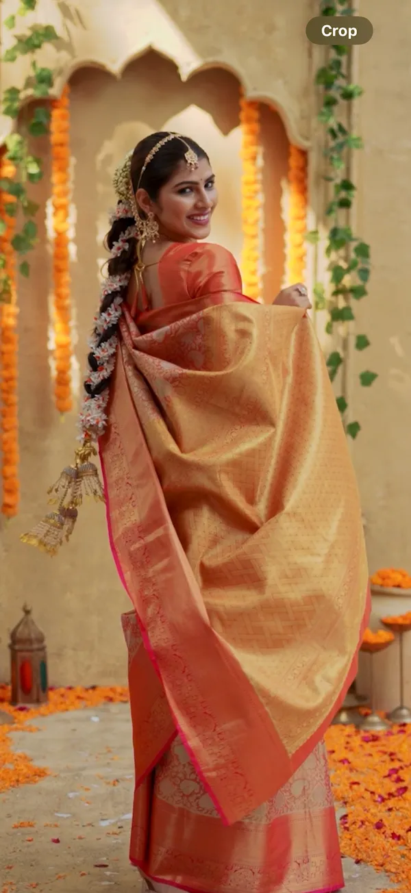 Warm_Orange_&_Rani_Pink_Kanchipuram_Inspired_Semi_Silk_Saree_With_Floral_Brocade_&_Rich_Gold_Pallu