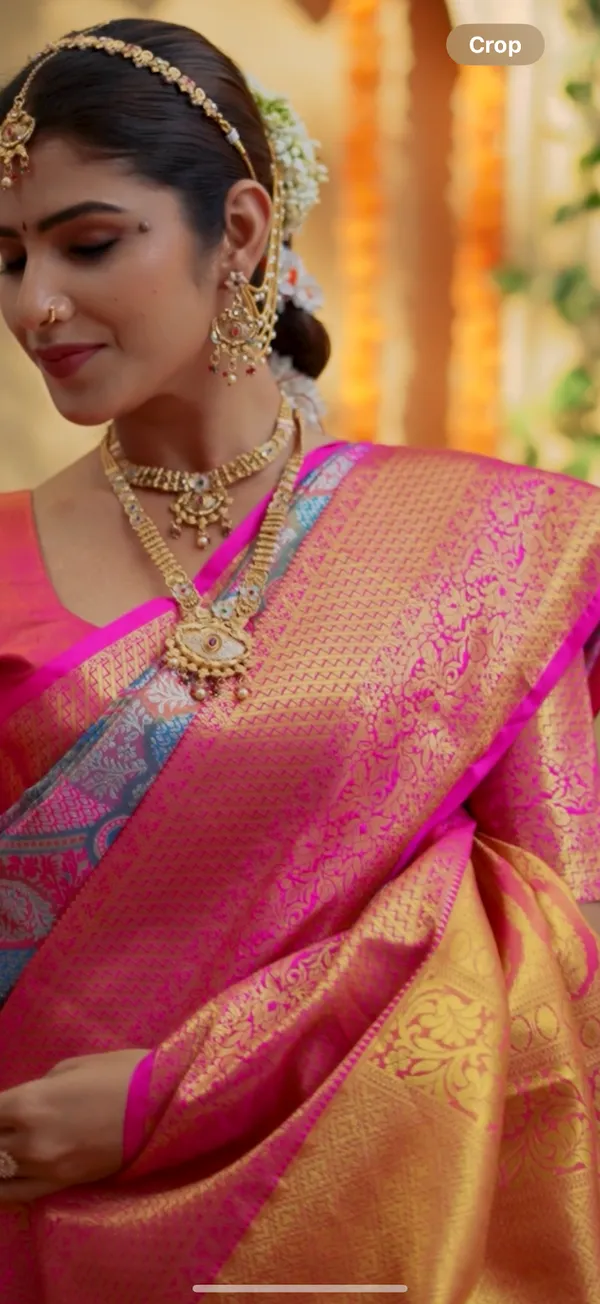 Rani_Pink_&_Sunset_Orange_Kanchipuram_Inspired_Semi_Silk_Saree_With_Floral_Zari_Brocade_&_Gold_Pallu