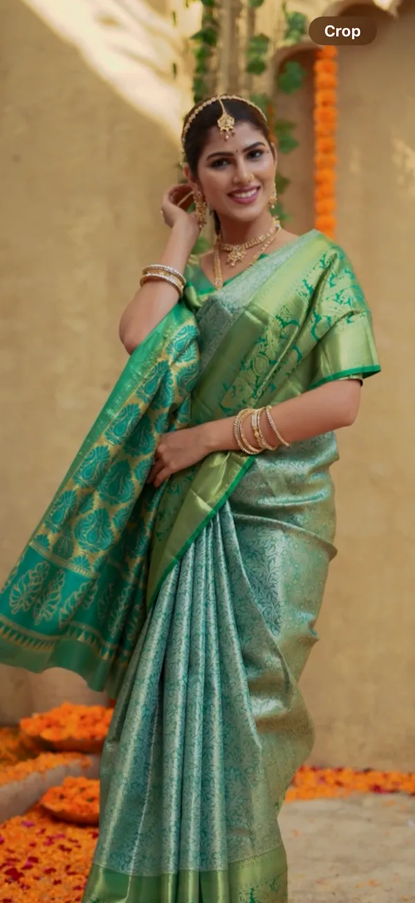 Mehendi_Green_Kanchipuram_Inspired_Semi_Silk_Saree_With_Floral_Zari_Brocade_&_Heritage_Border