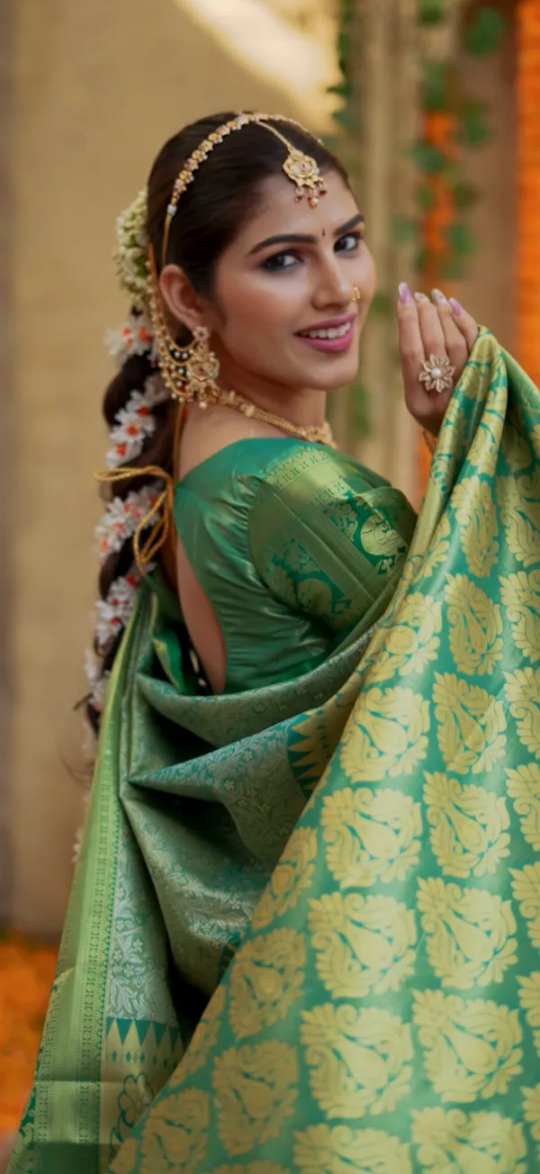 Mehendi_Green_Kanchipuram_Inspired_Semi_Silk_Saree_With_Floral_Zari_Brocade_&_Heritage_Border